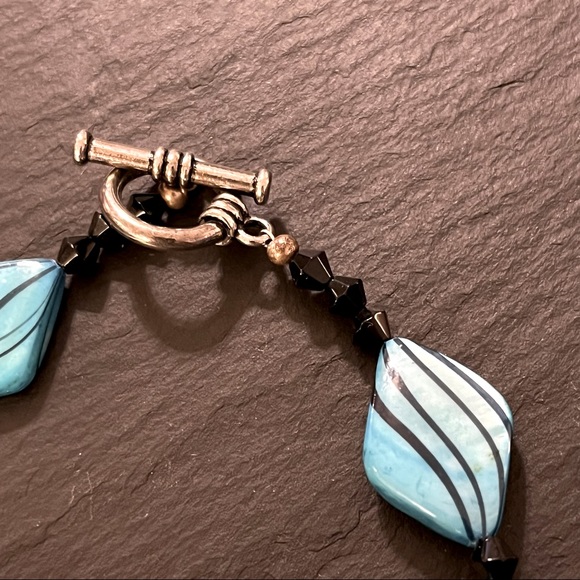 Handmade Lampwork Glass Geometric 8.5” Teal Bracelet - Picture 3 of 12